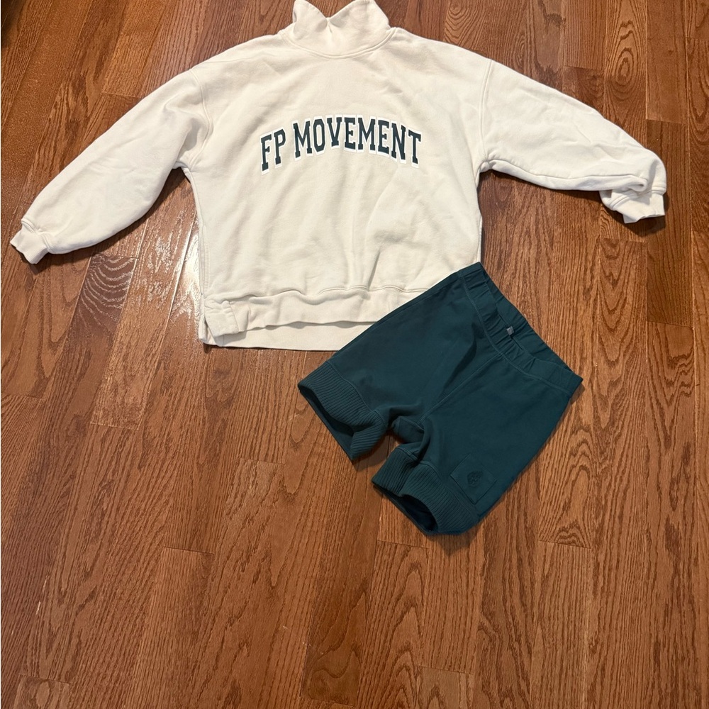 FP Movement by Free People Cream Sweatshirt and Green Shorts